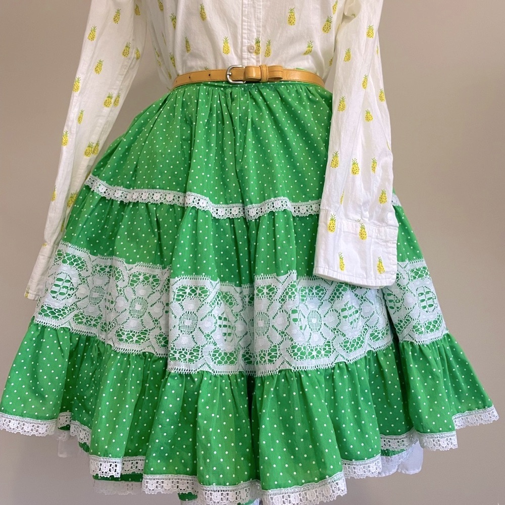 🇺🇸 Vintage polka dot lace full circle swing skirt 0